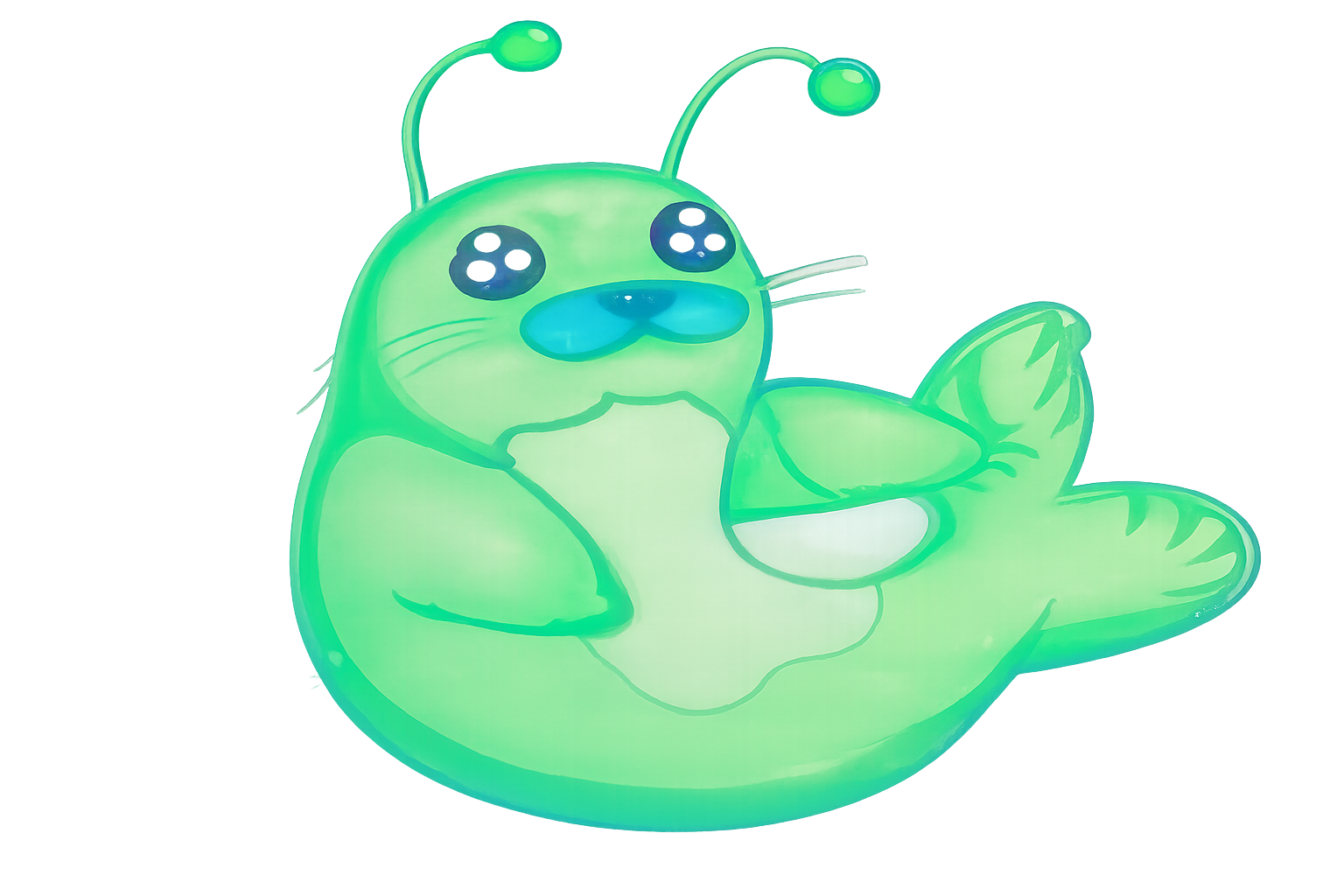SEAL ALIEN character, a cute green alien seal with antennae